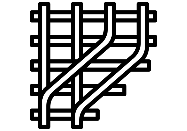 Symbolisch pictogram van een recht spoor met een aftakkend tweede spoor, representatief voor re-integratie via het 2e spoor voor werknemers die ander werk zoeken bij een andere werkgever.