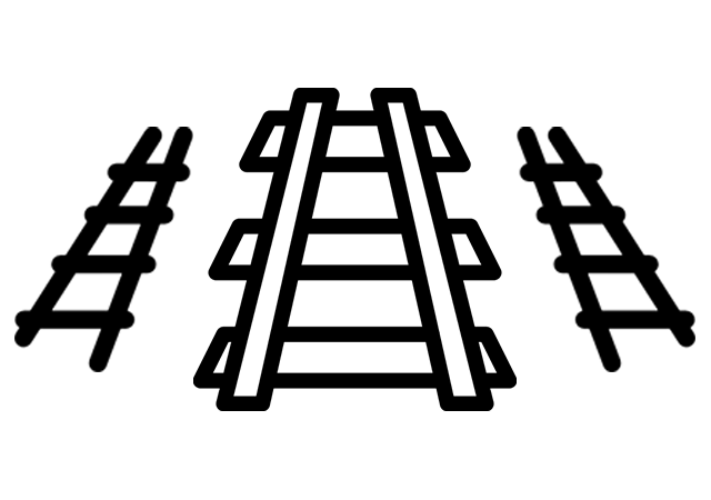 Pictogram van een hoofdspoor met twee zijsporen, symbolisch voor re-integratie in het derde spoor. Dit verwijst naar het WGA-traject waarin werknemers met een gedeeltelijke arbeidsongeschiktheid passend werk zoeken na twee jaar ziekte.
