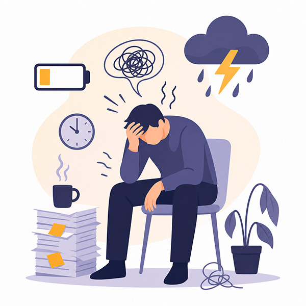 Werknemer met burn-out klachten door stress en werkdruk op de werkvloer